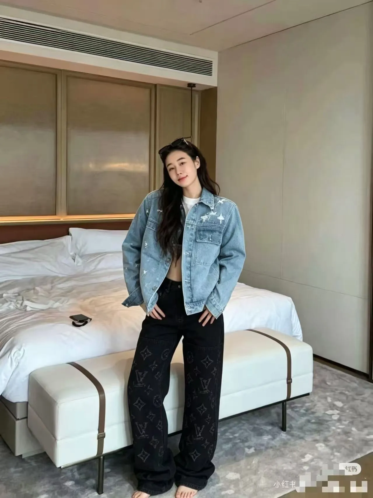 Louis Vuitton/Louis Vuitton 26ss embroidered ripped logo jeans